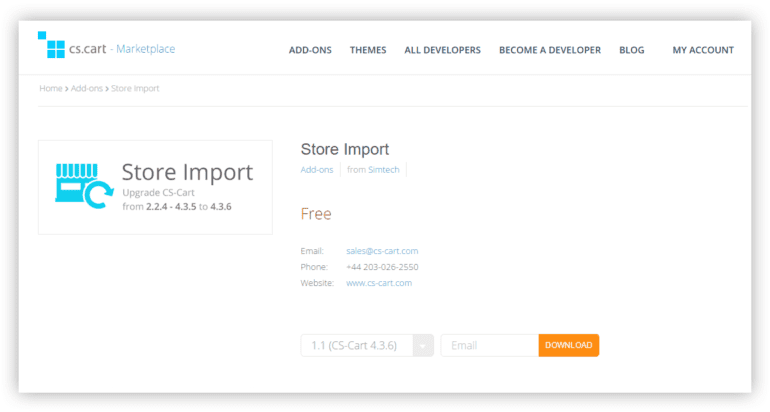 Store Import Add-On on the CS-Cart Marketplace